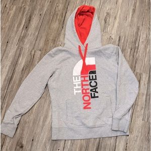 Womens The North Face TNF Gray Hoodie Pullover Sz Medium Coral Lined Hood